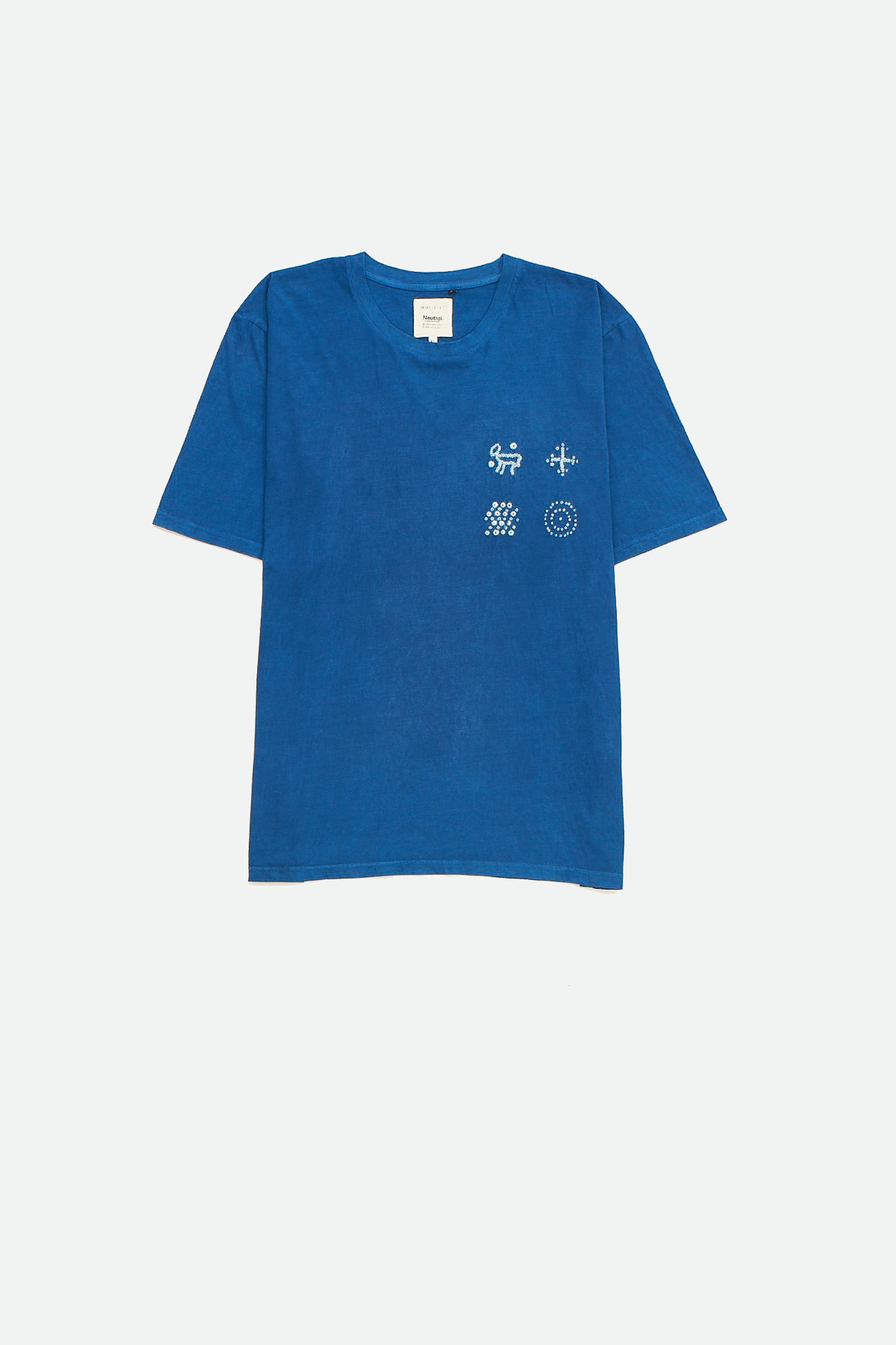 UNGENDERED INDIGO ORGANIC COTTON T-SHIRT CRAFTED WITH BANDHANI