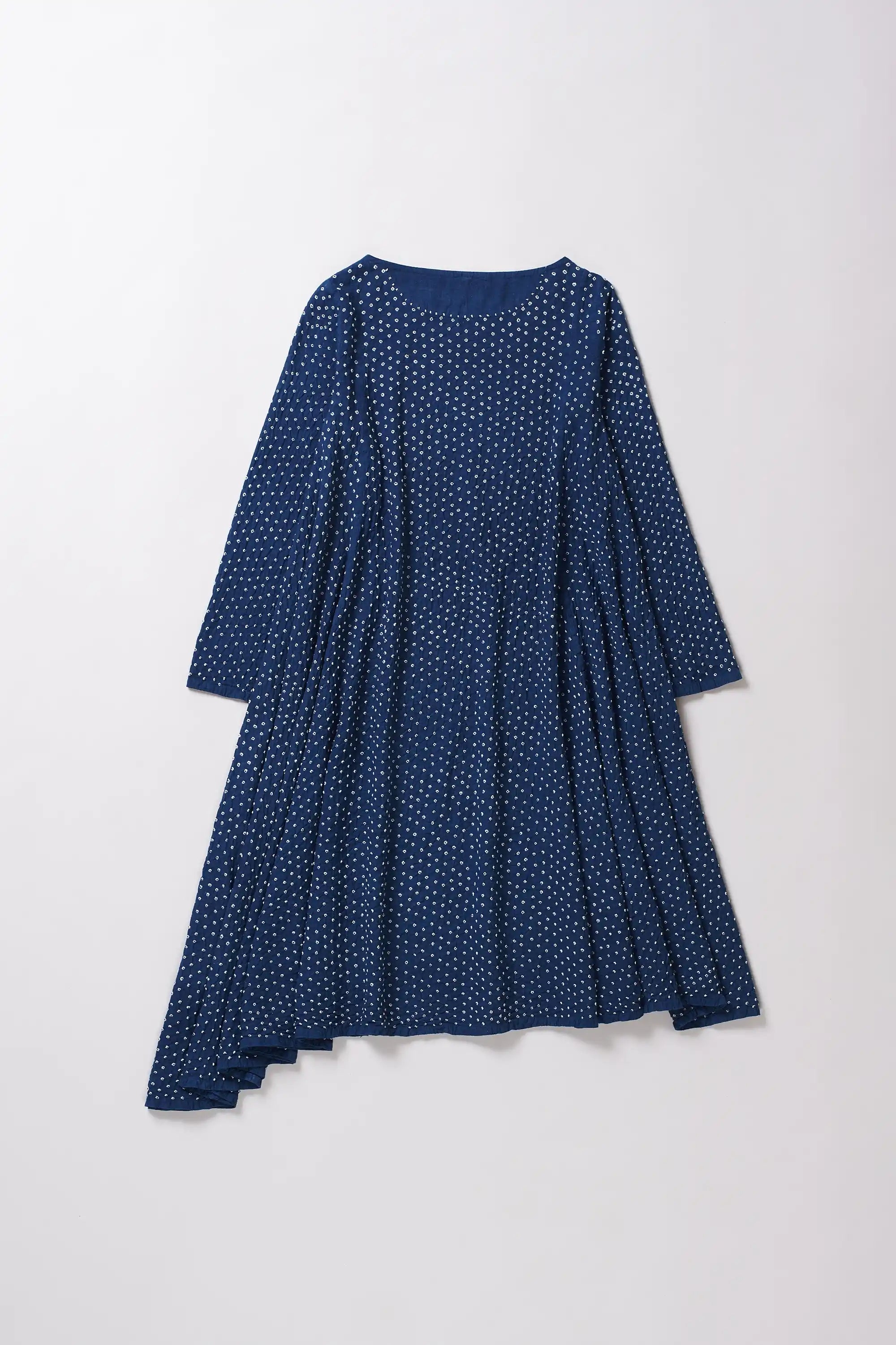 Back shot of medium indigo bandhani dress