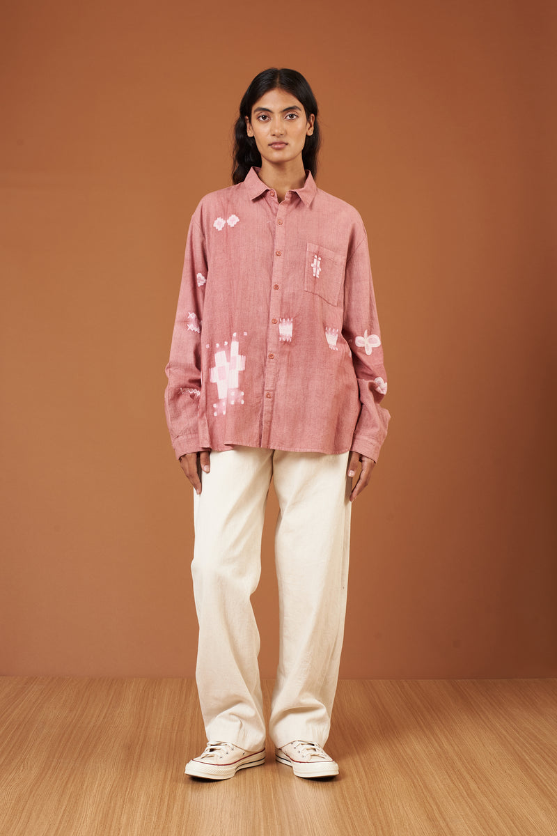 CHALK PINK SHIBORI FINE COTTON SPREAD COLLAR SHIRT