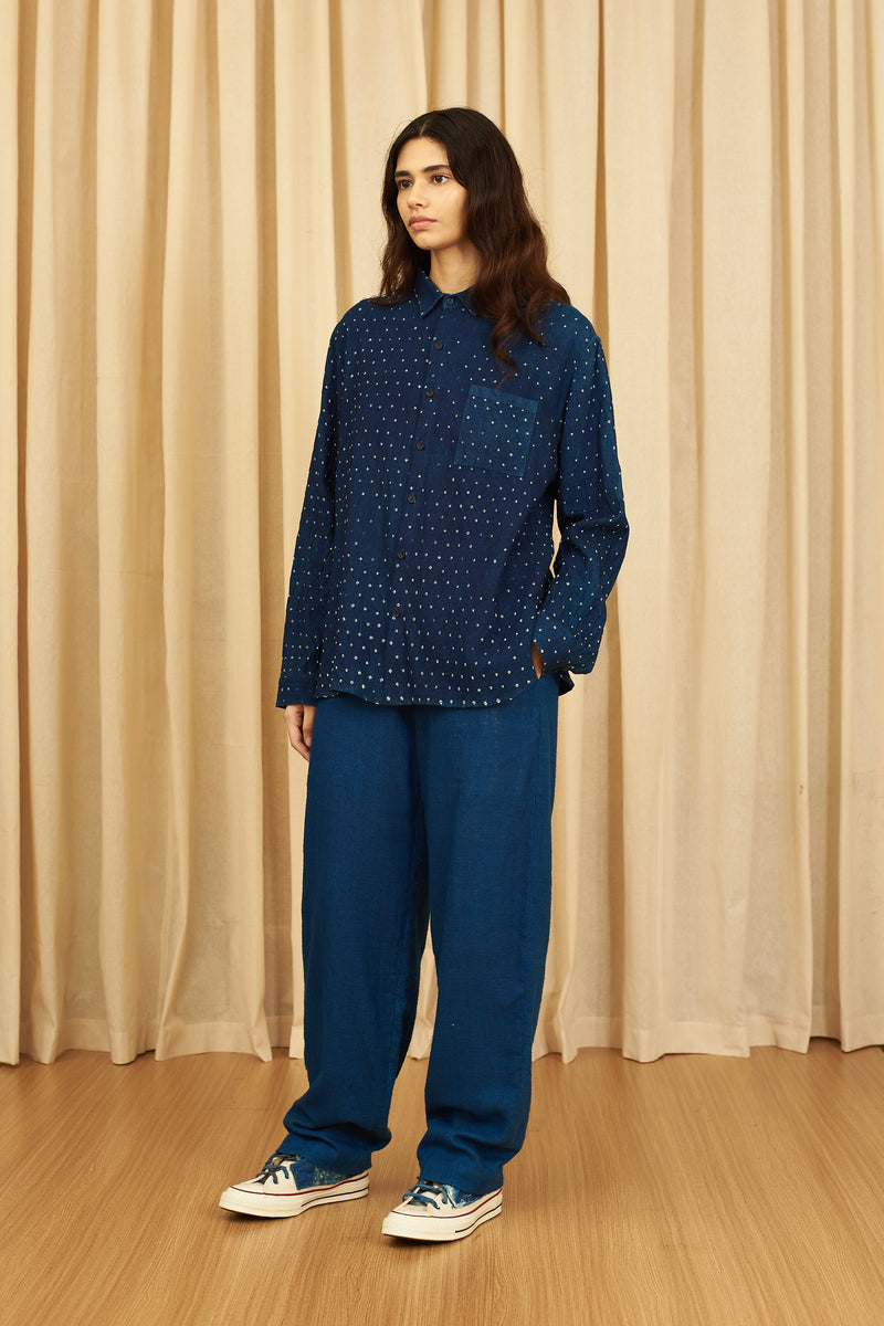 INDIGO RELAXED FIT ALL-OVER BANDHANI SHIRT
