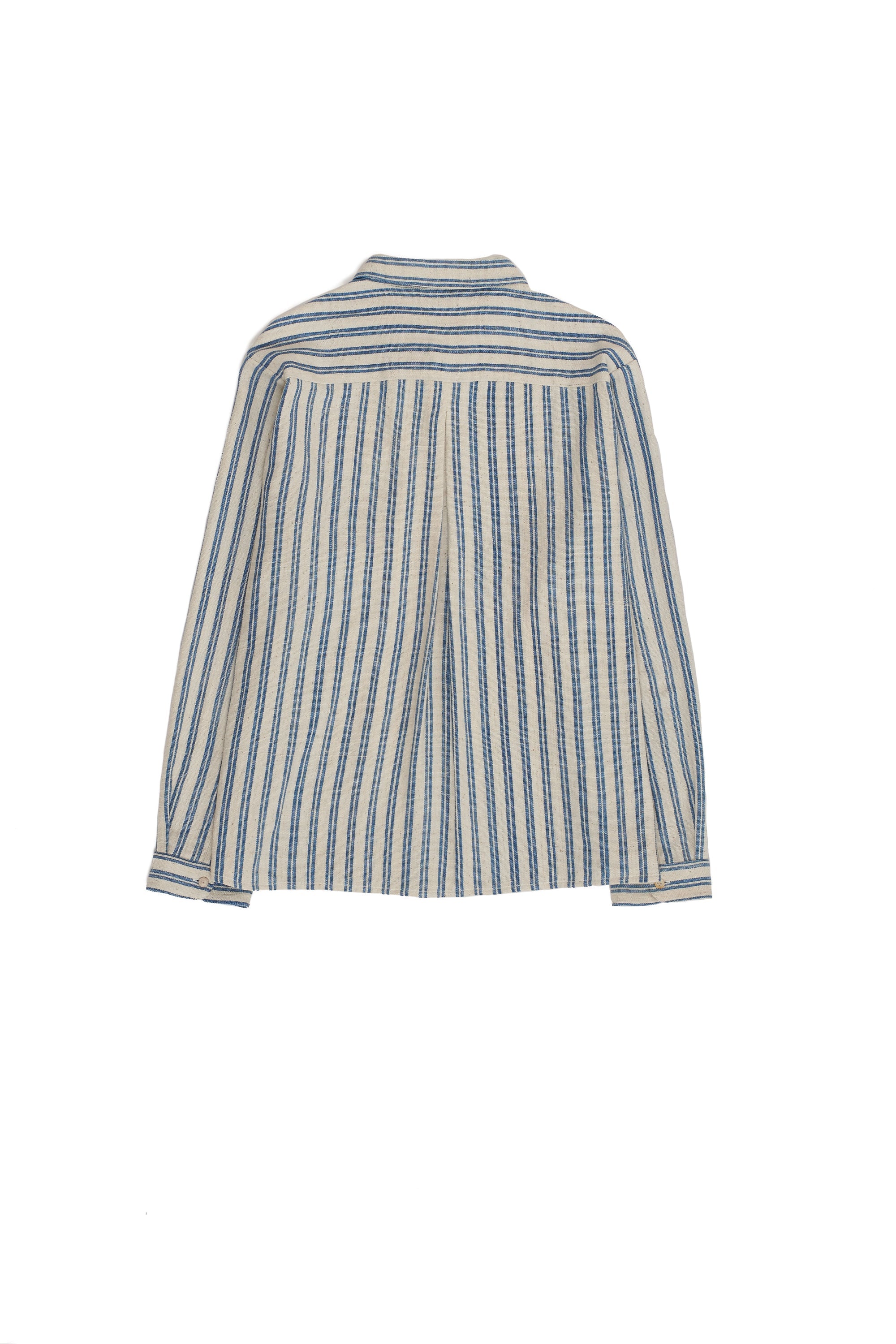 Back image of medium indigo yarn dyed cotton shirt