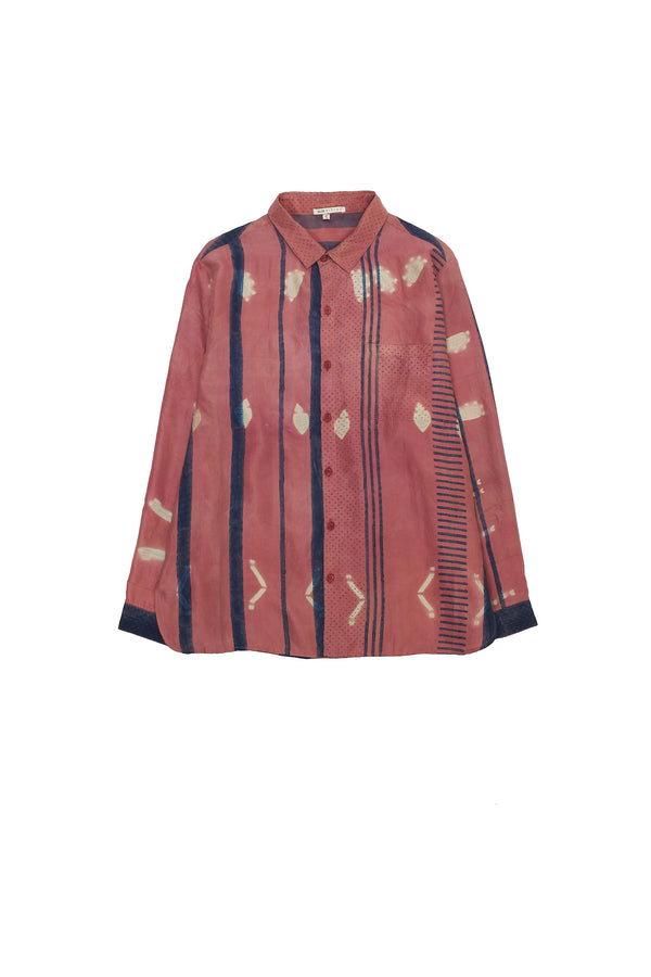 CHALK PINK SHIBORI SOFT SILK STATEMENT SHIRT