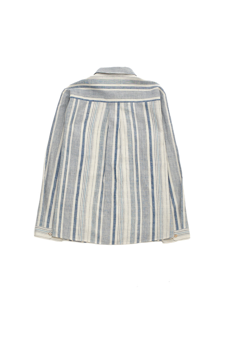 Ungendered Light Indigo Organic Cotton Spread Collar Shirt In Yarn-Dyed Indigo Stripes
