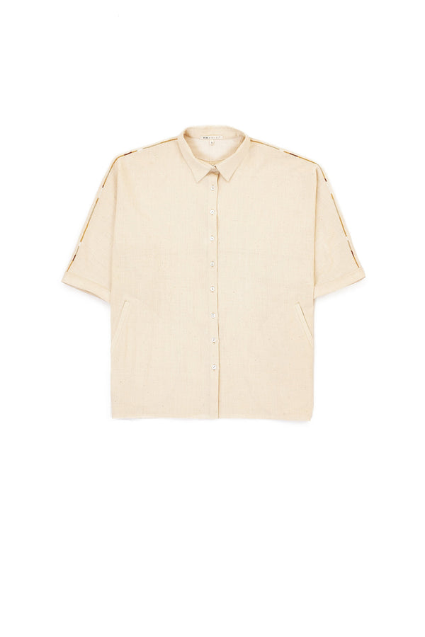 Off White Cape Sleeve Organic Cotton Shirt
