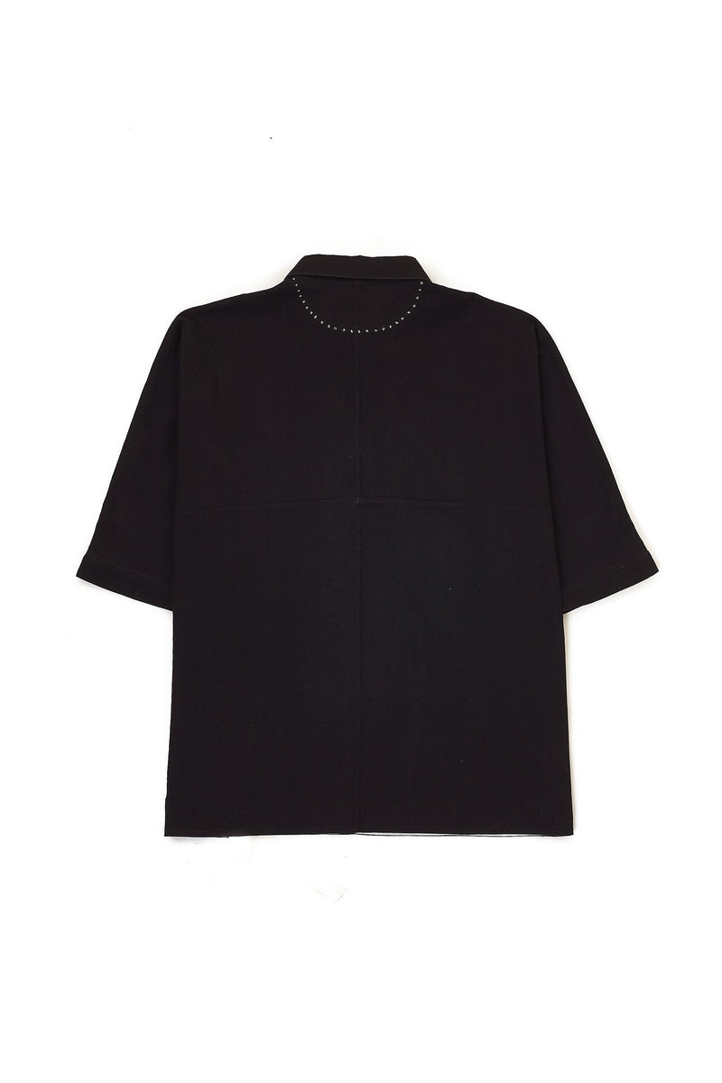 BLACK CAPE SLEEVE ORGANIC COTTON SHIRT