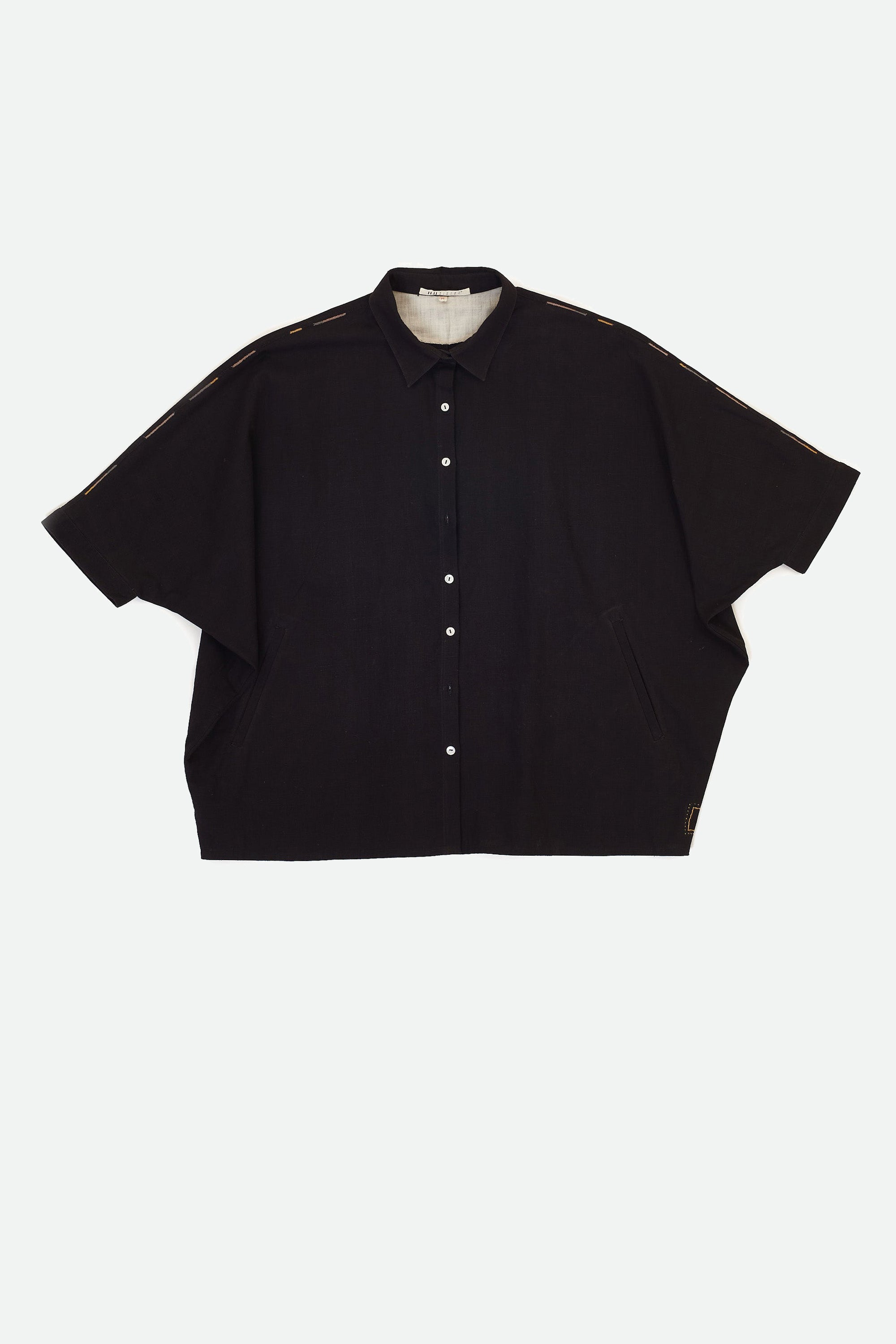 BLACK CAPE SLEEVE ORGANIC COTTON SHIRT