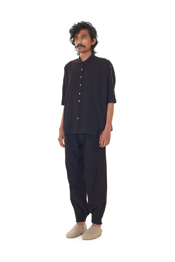 BLACK CAPE SLEEVE ORGANIC COTTON SHIRT