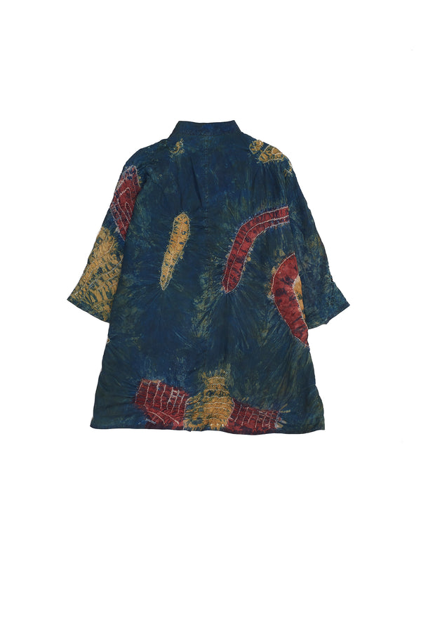 Statement Handpainted Silk Shirt Crafted With Bandhani