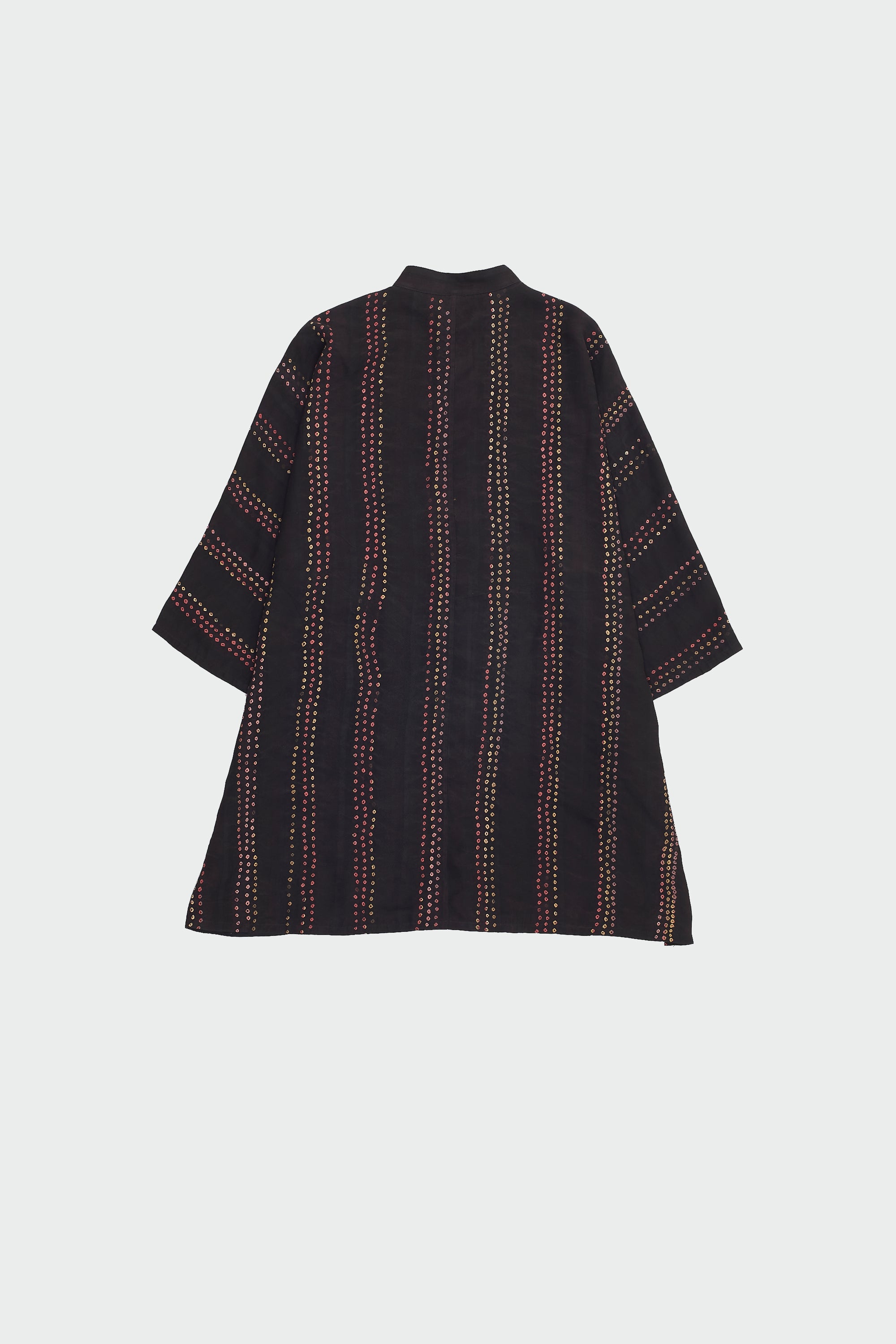 BLACK SILK SHIRT WITH MULTI-COLOUR BANDHANI STRIPES