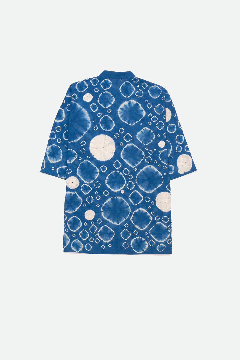 INDIGO KIMONO SLEEVE SHIBORI SHIRT