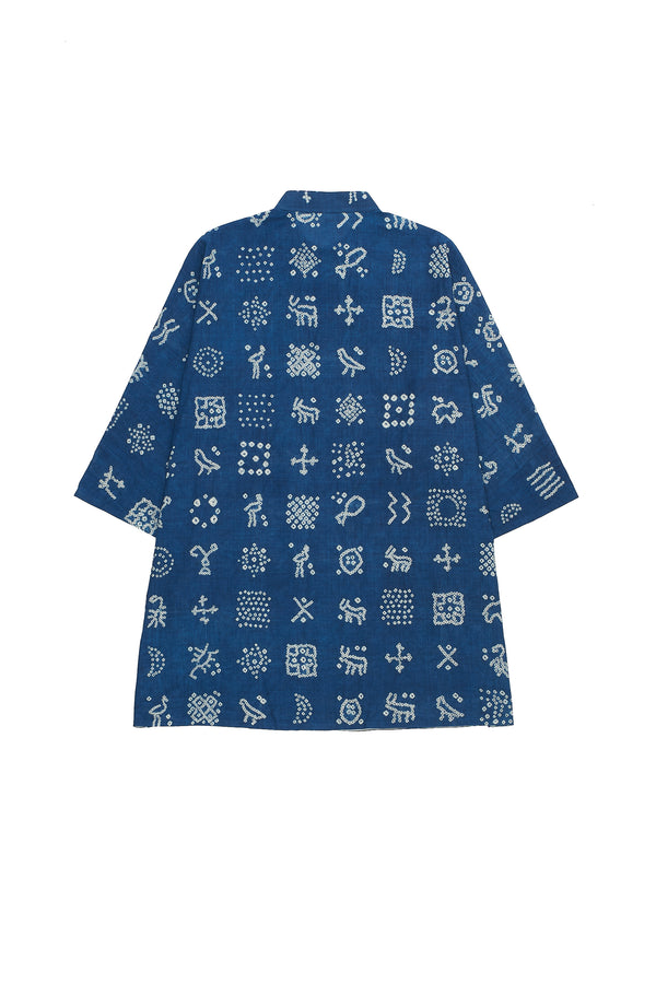 Indigo Relaxed Fit Shirt Crafted With Bandhani Motifs