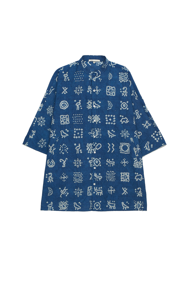 INDIGO RELAXED FIT SHIRT CRAFTED WITH BANDHANI MOTIFS
