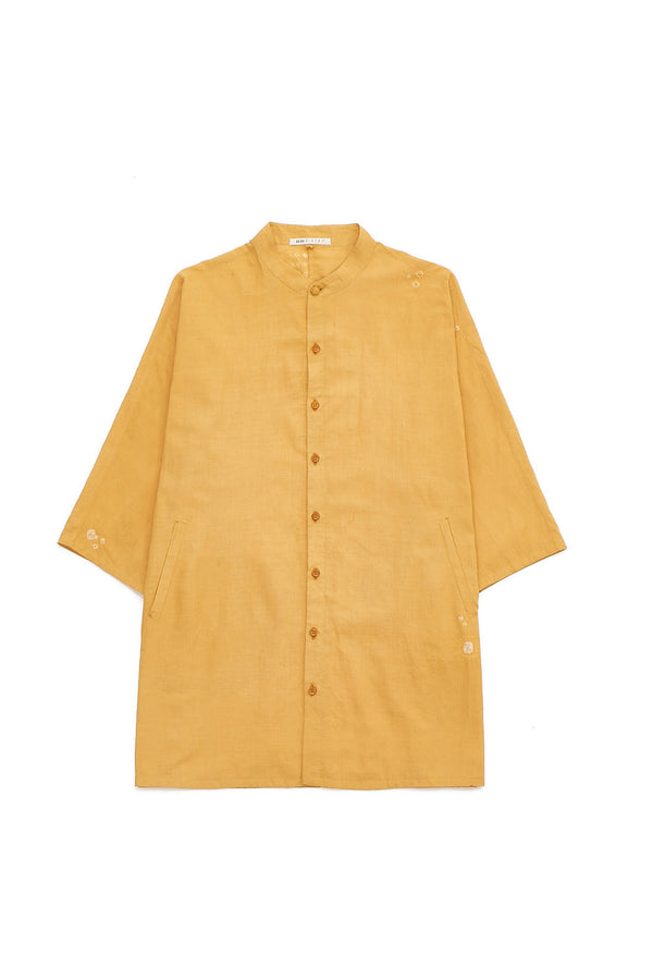 Ungendered Kimono Sleeved Fine Cotton Shirt Crafted With Shibori Motifs