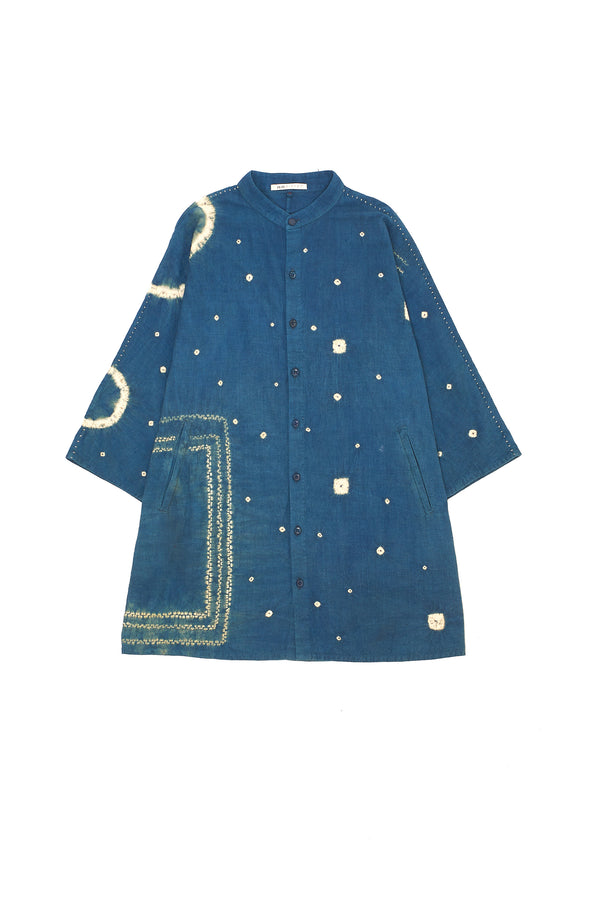 Turquoise Kimono Sleeve Organic Cotton Shirt Crafted With All Over Shibori