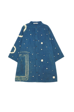 Turquoise Kimono Sleeve Organic Cotton Shirt Crafted With All Over Shibori