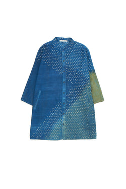 Ungendered Kimono Sleeved Colour Block Summer Shirt Featuring Miniature Bandhani