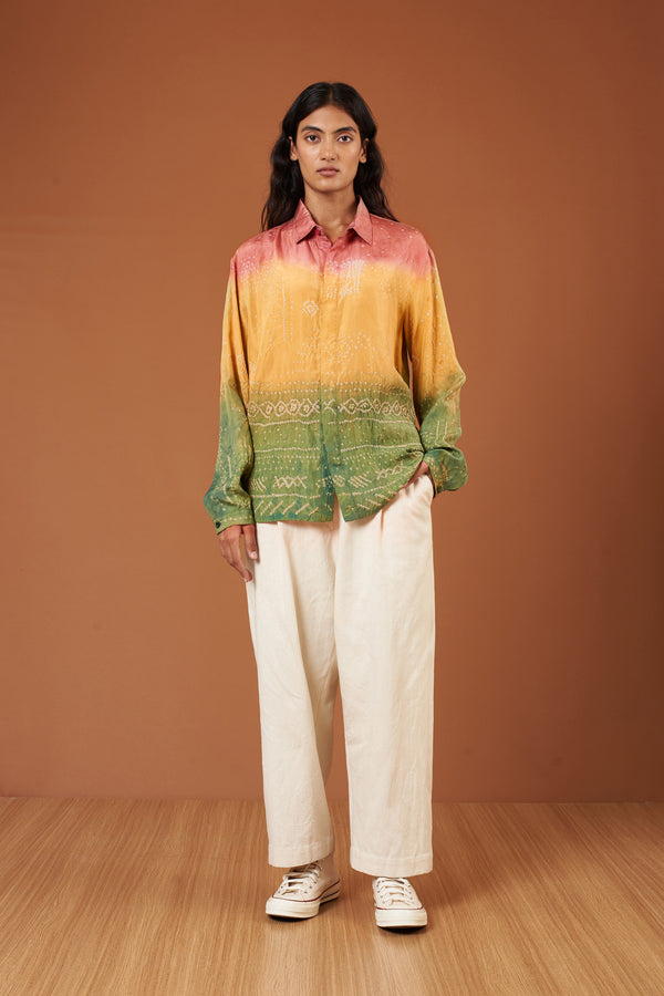 MULTI -COLOURED DIP DYED TEXTURED BANDHANI SOFT SILK SHIRT