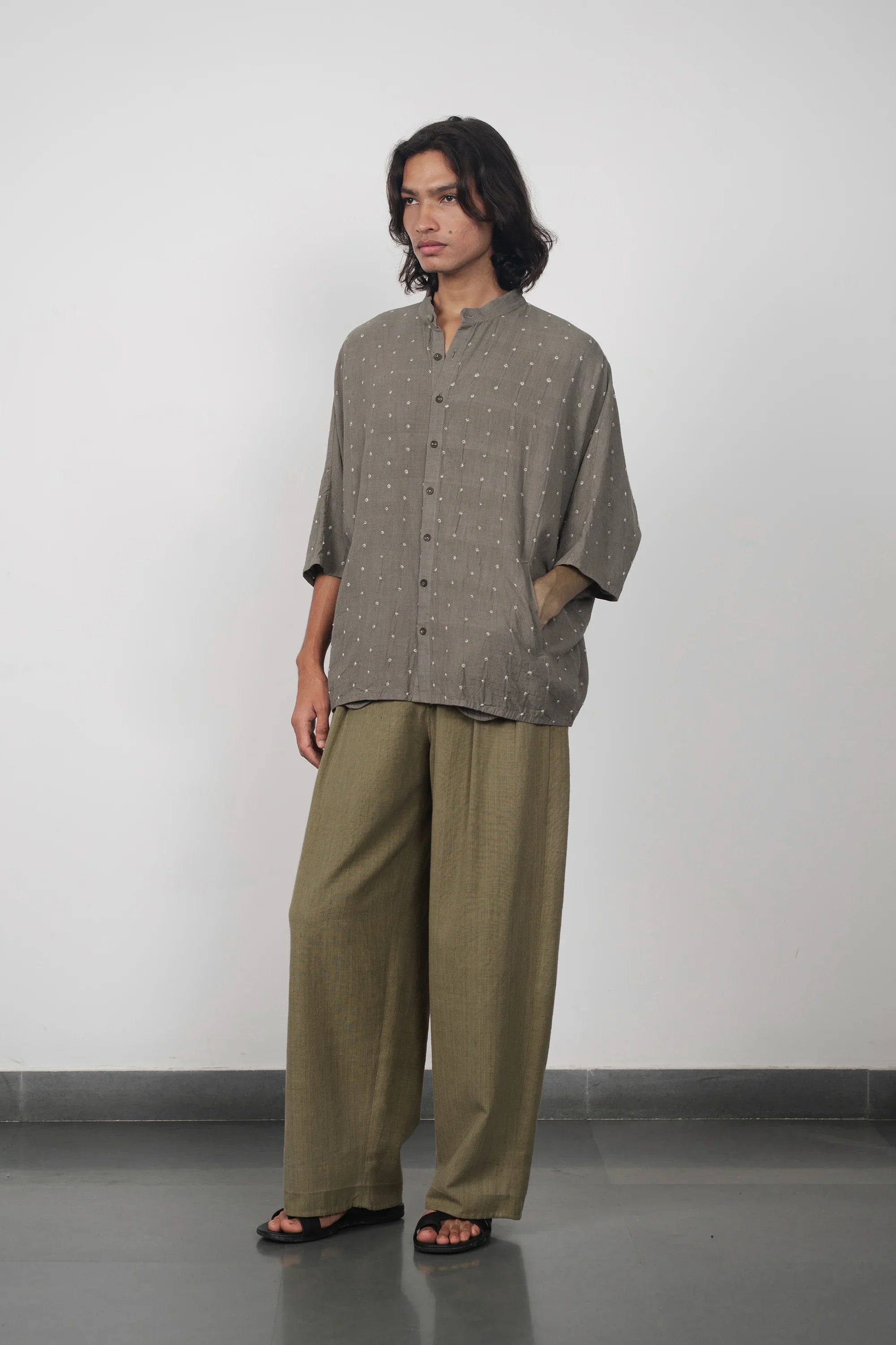 Ash Grey Organic Cotton Bandhani Shirt