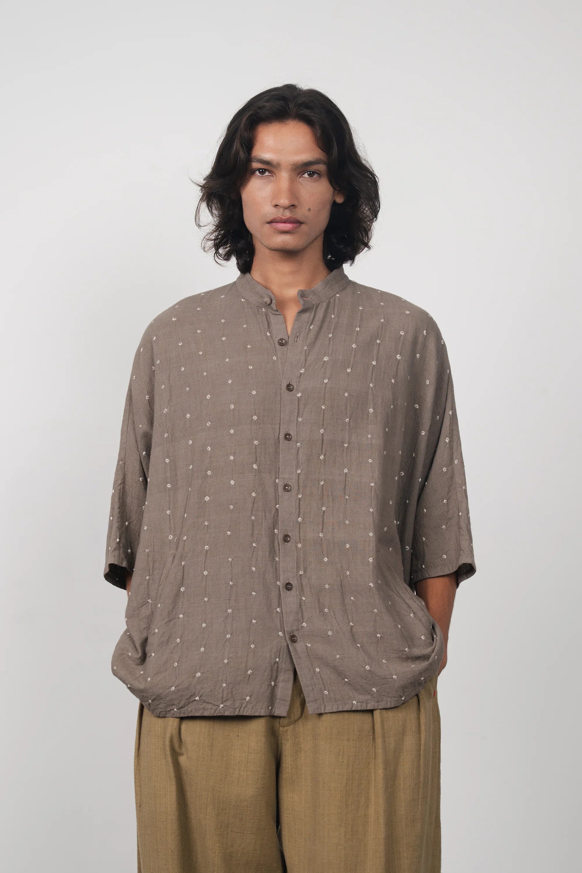 Ash Grey Organic Cotton Bandhani Shirt