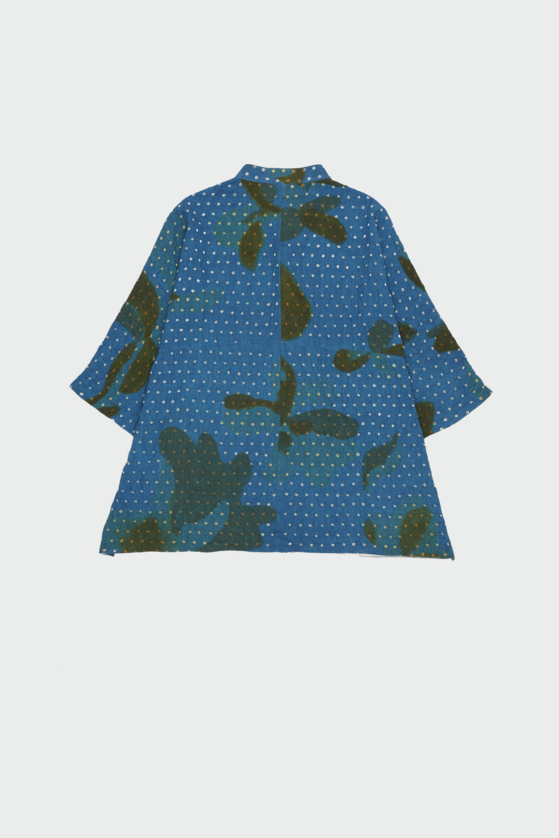 INDIGO SCREEN PRINTED SHIRT WITH BANDHANI