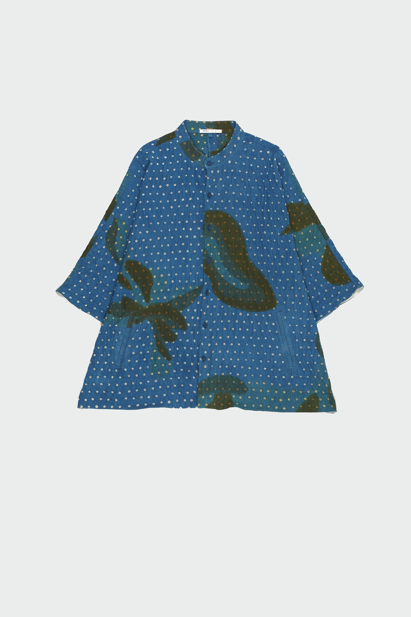 INDIGO SCREEN PRINTED SHIRT WITH BANDHANI