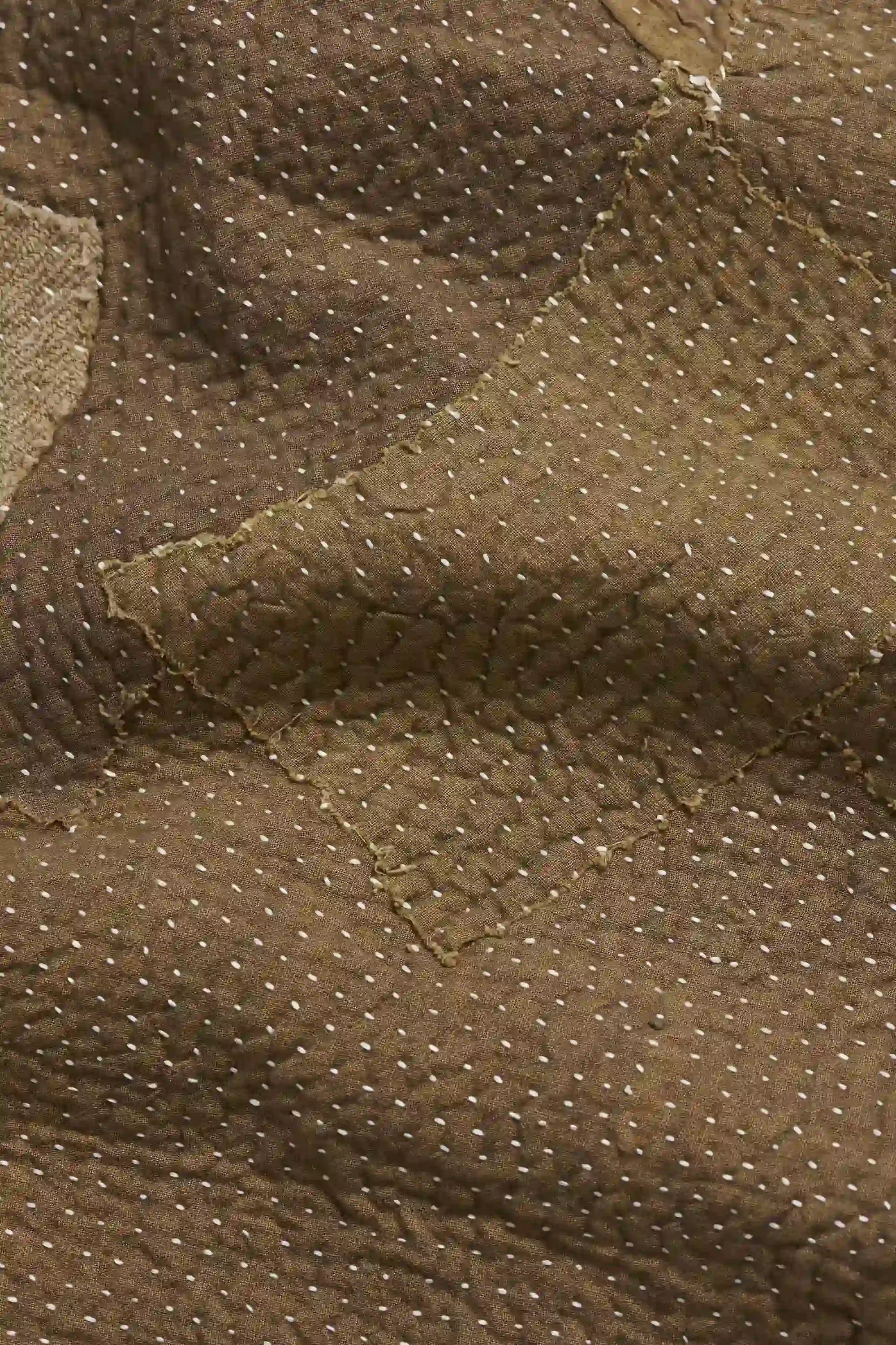 Close-up of fabric with kantha work