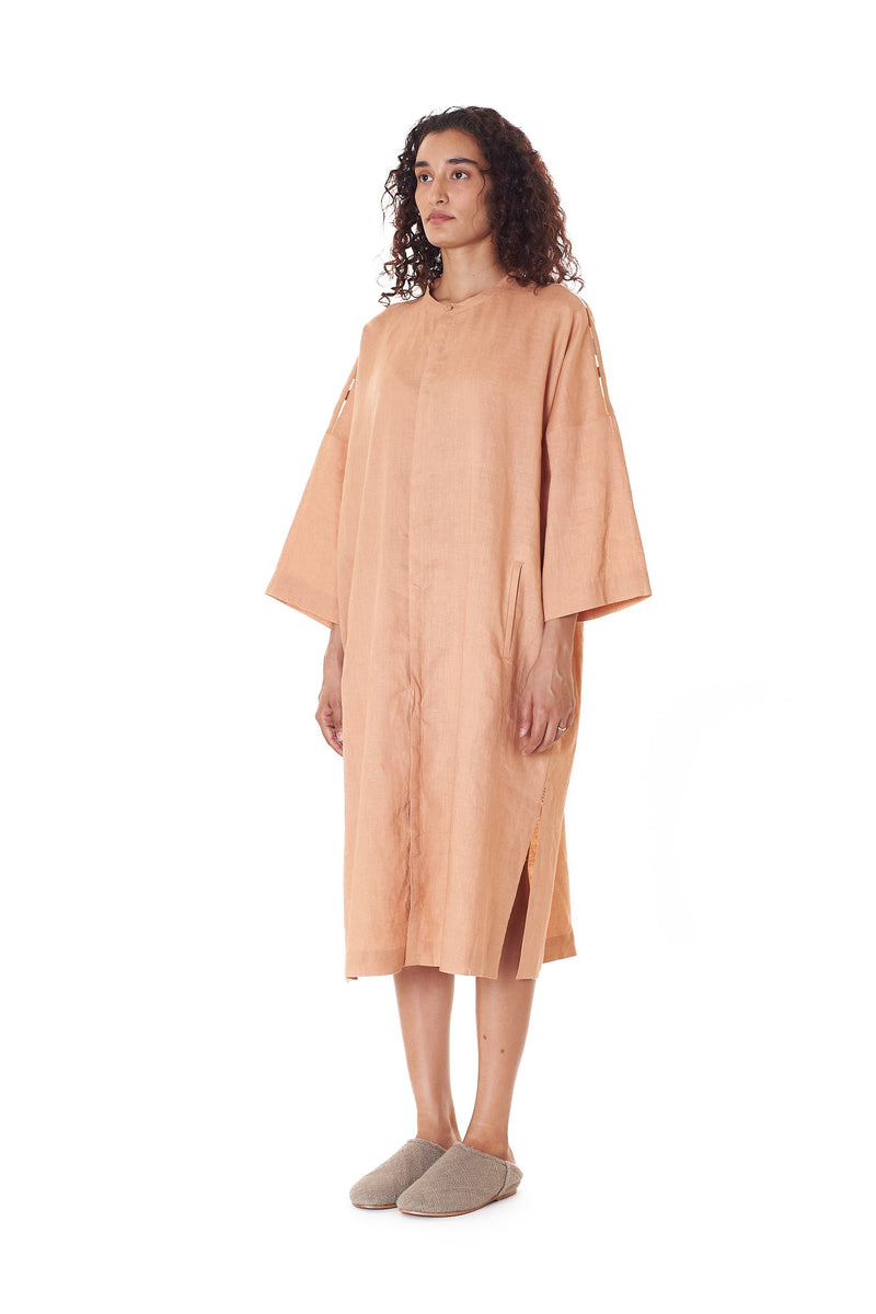 TEA ROSE STRAIGHT TUNIC DRESS WITH HAND EMROIDERED DETAILS