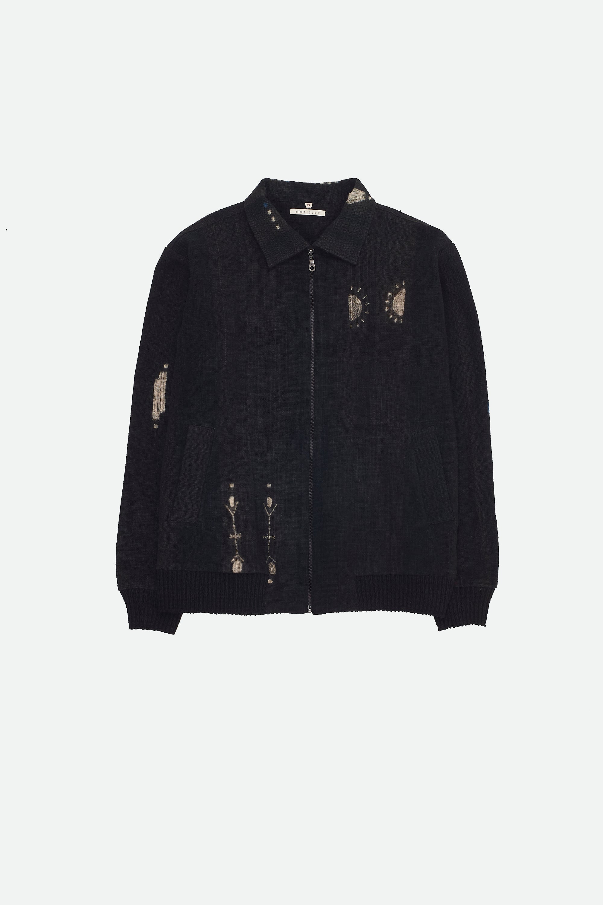 BLACK TEXTURED SHIBORI BOMBER JACKET