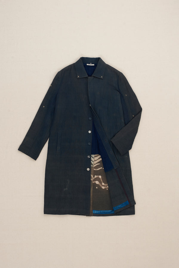 Midnight Indigo Statement Shibori Wool Coat