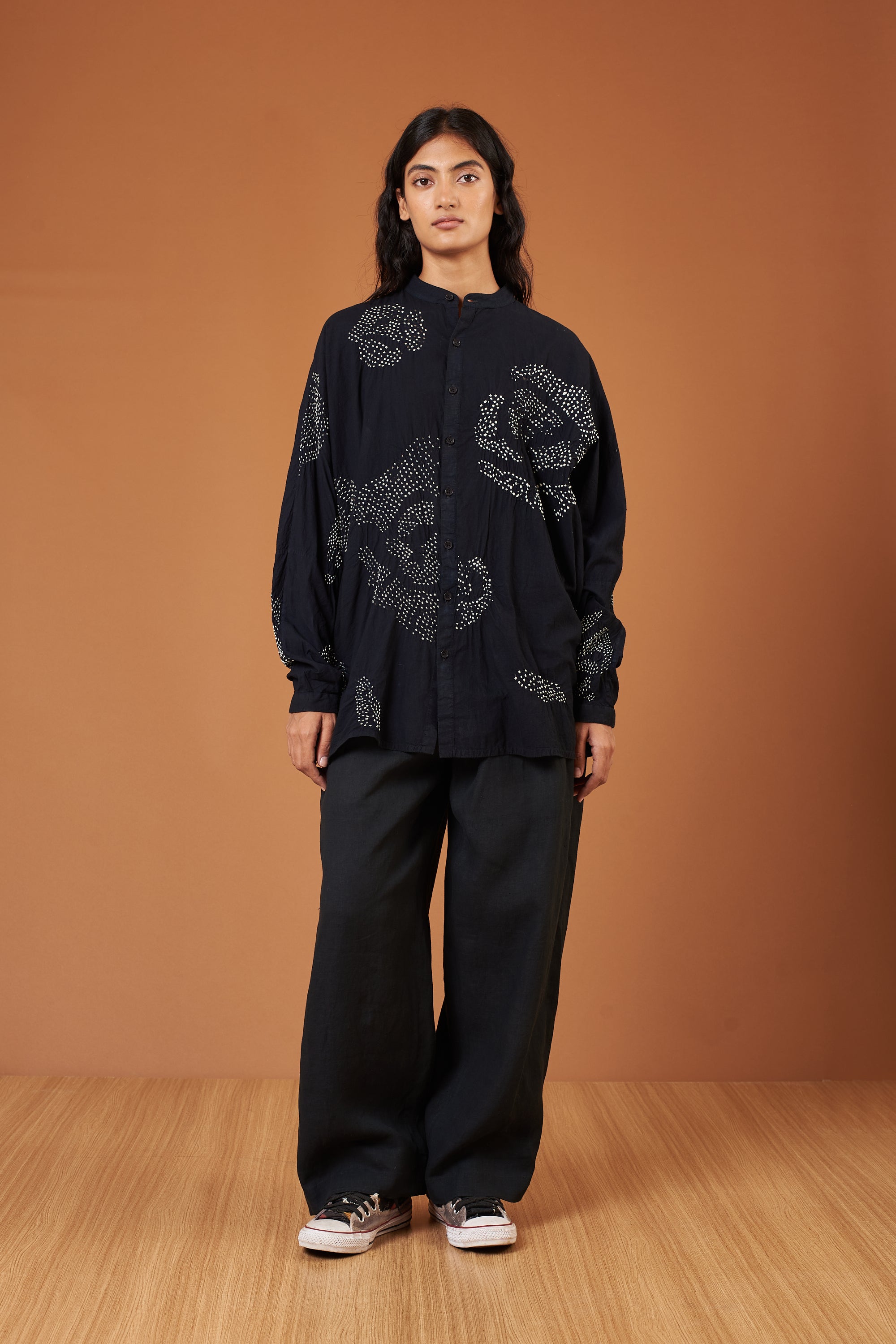 Black Bandhani Comfort Fit Cotton Shirt