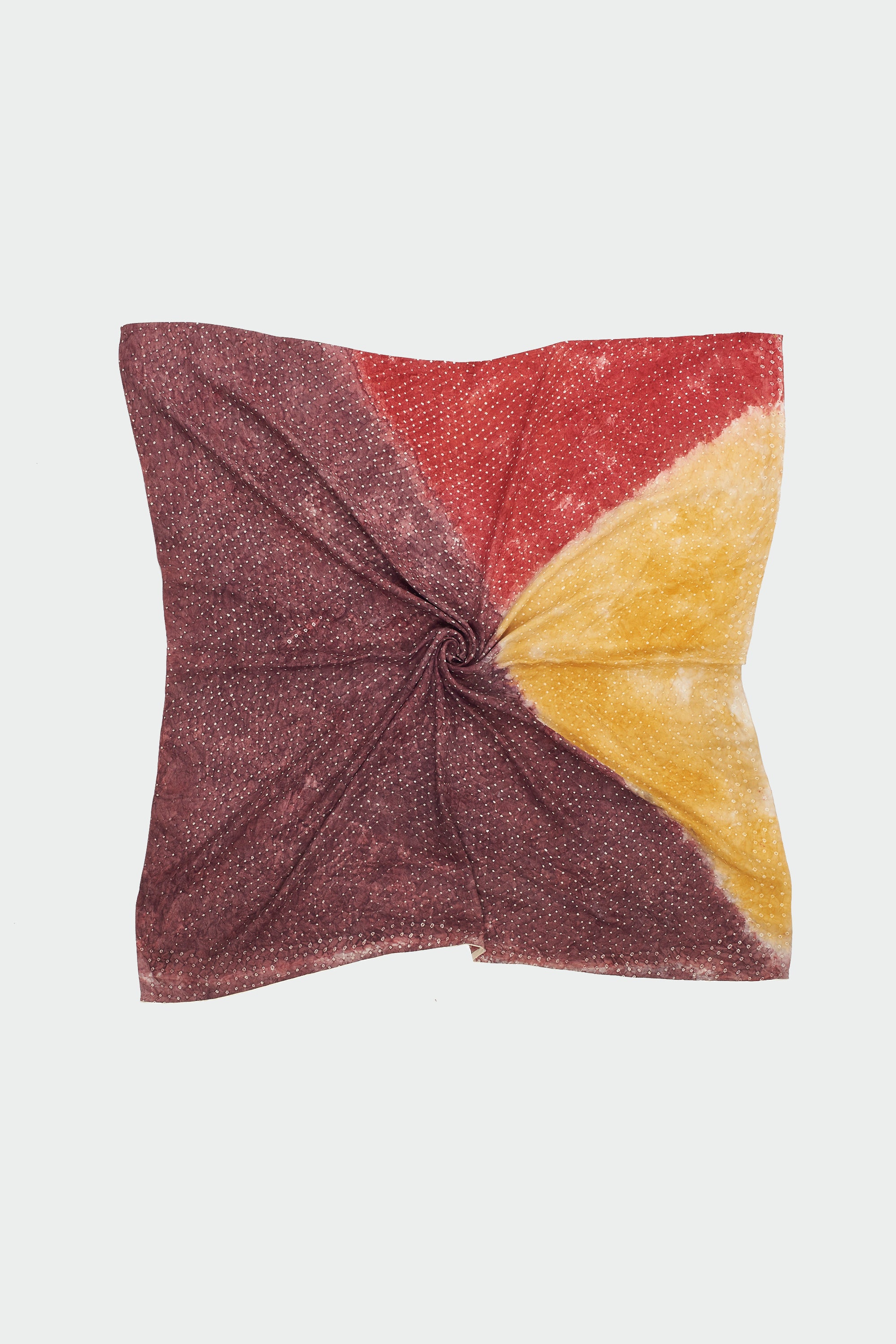 COLOUR BLOCKED MINIATURE BANDHANI SQUARE SILK SCARF