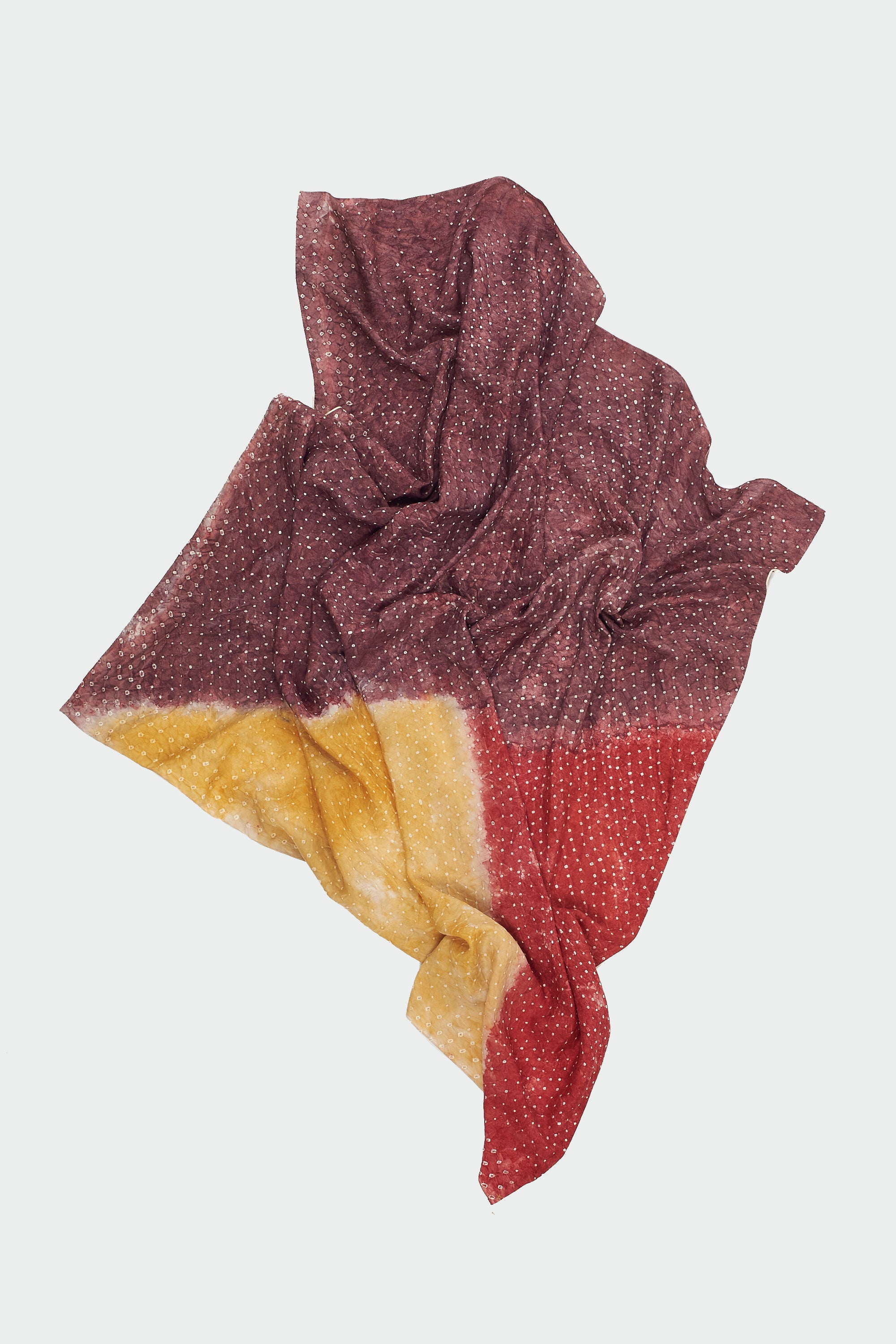 COLOUR BLOCKED MINIATURE BANDHANI SQUARE SILK SCARF