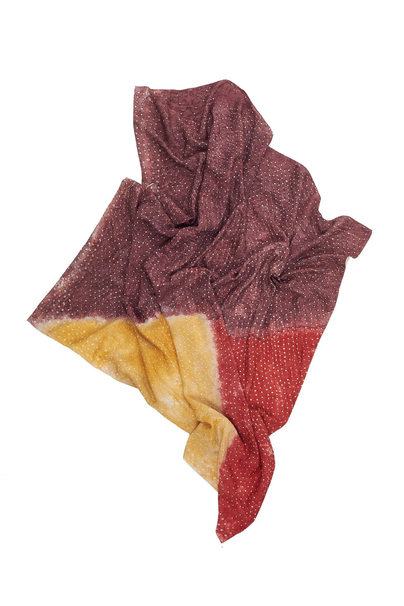 Colour Blocked Miniature Bandhani Square Silk Scarf
