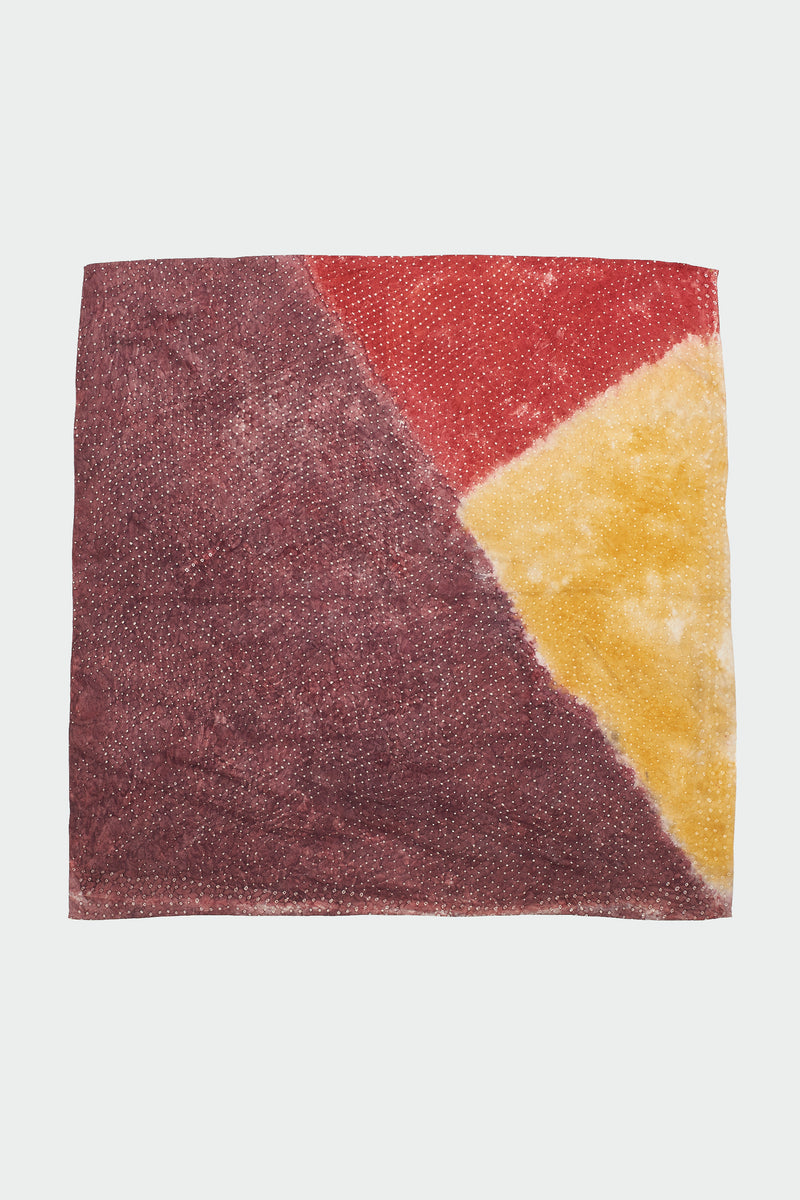 Colour Blocked Miniature Bandhani Square Silk Scarf