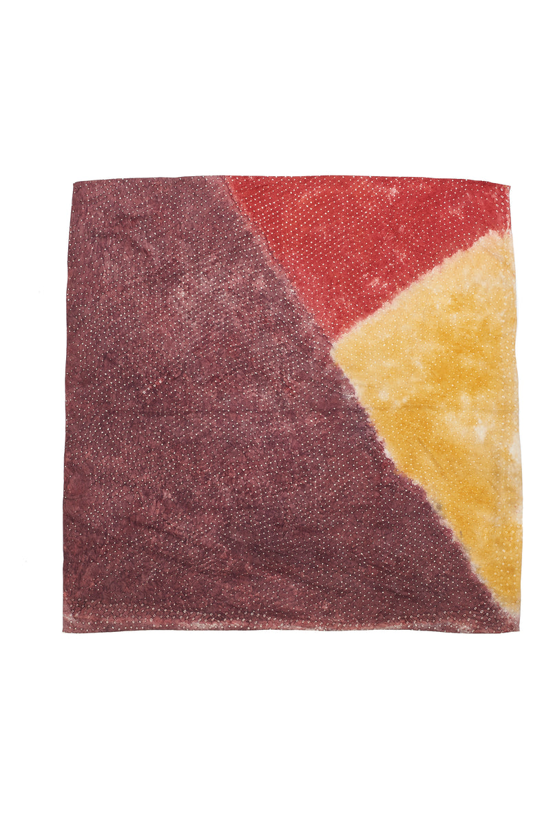 Colour Blocked Miniature Bandhani Square Silk Scarf