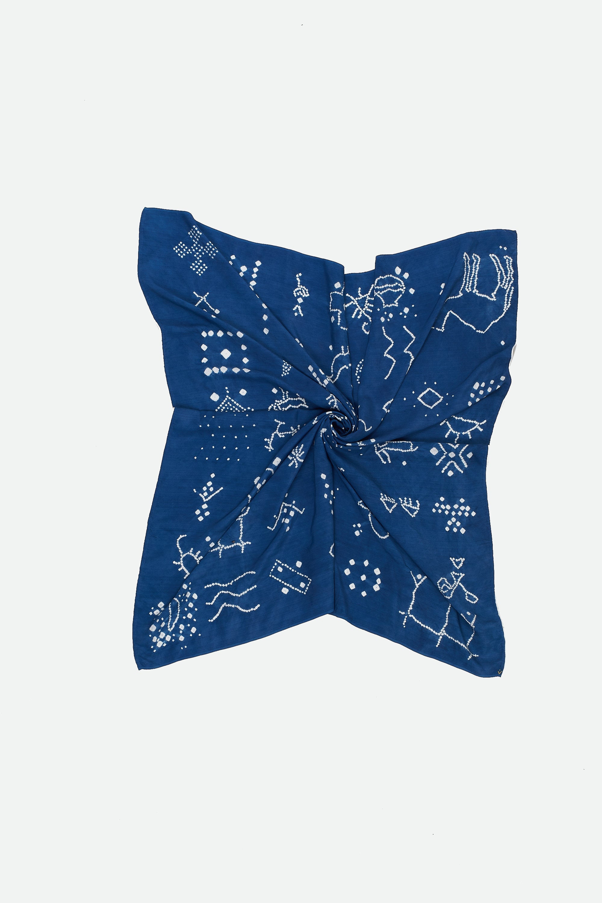 Medium Indigo Silk Bandhini Statement Square Silk Scarf