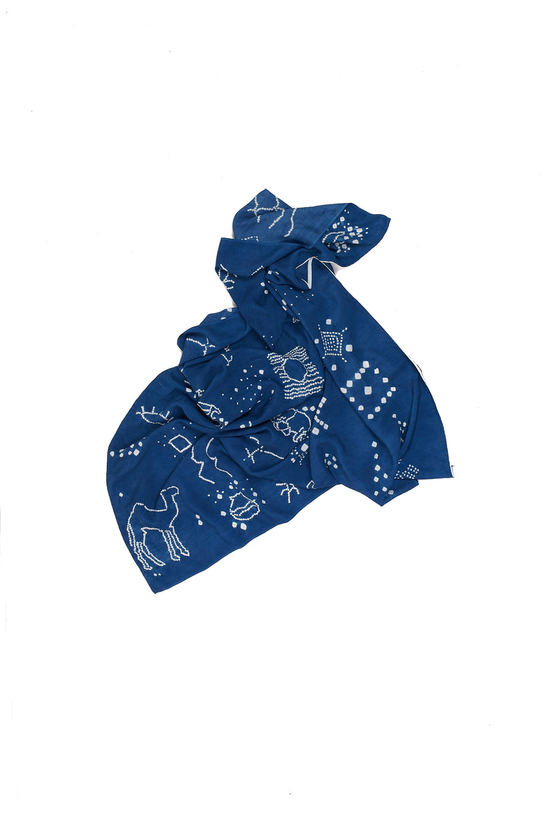 Indigo Silk Bandhani Statement Square Silk Scarf