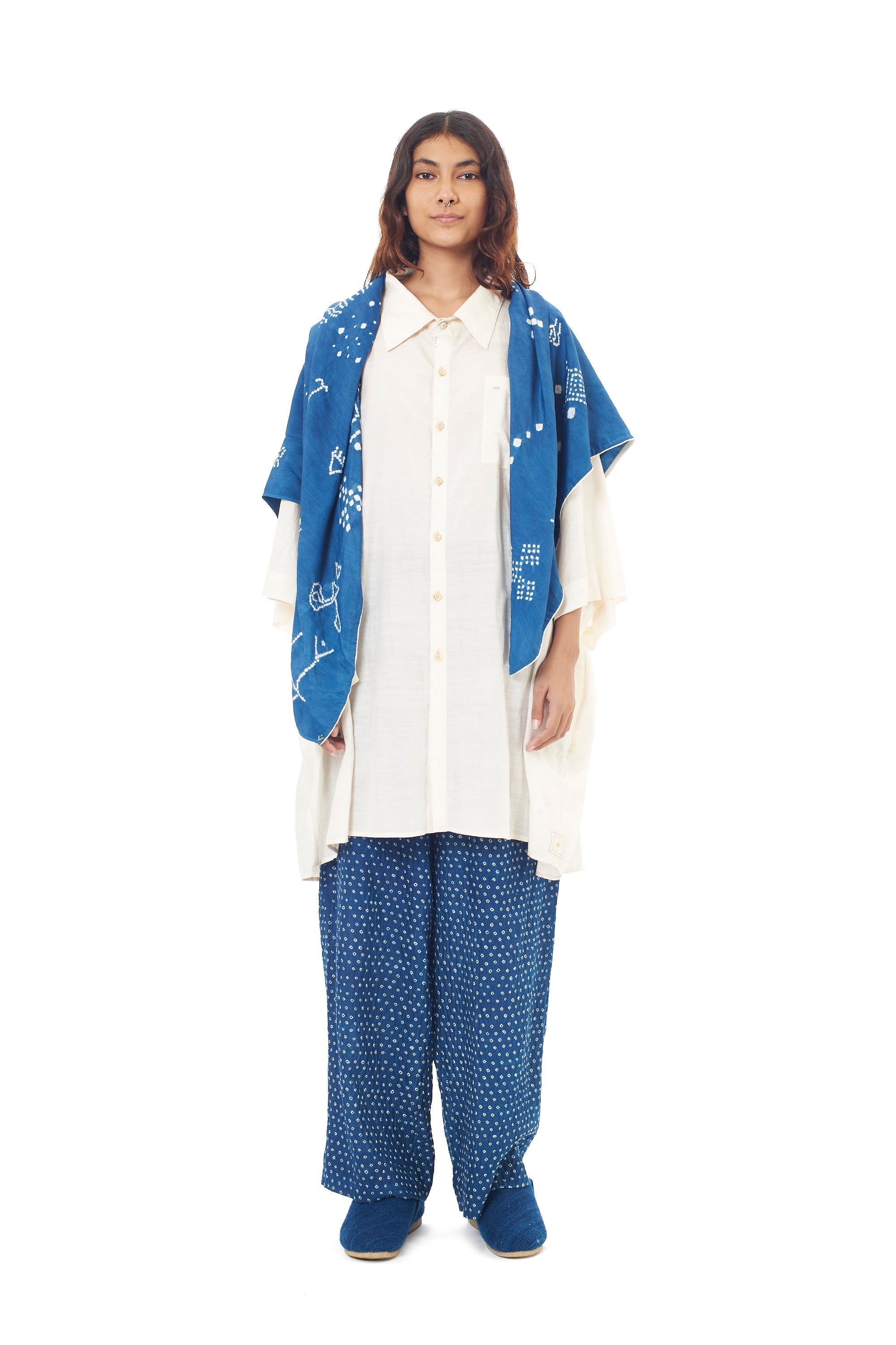 Medium Indigo Silk Bandhini Statement Square Silk Scarf