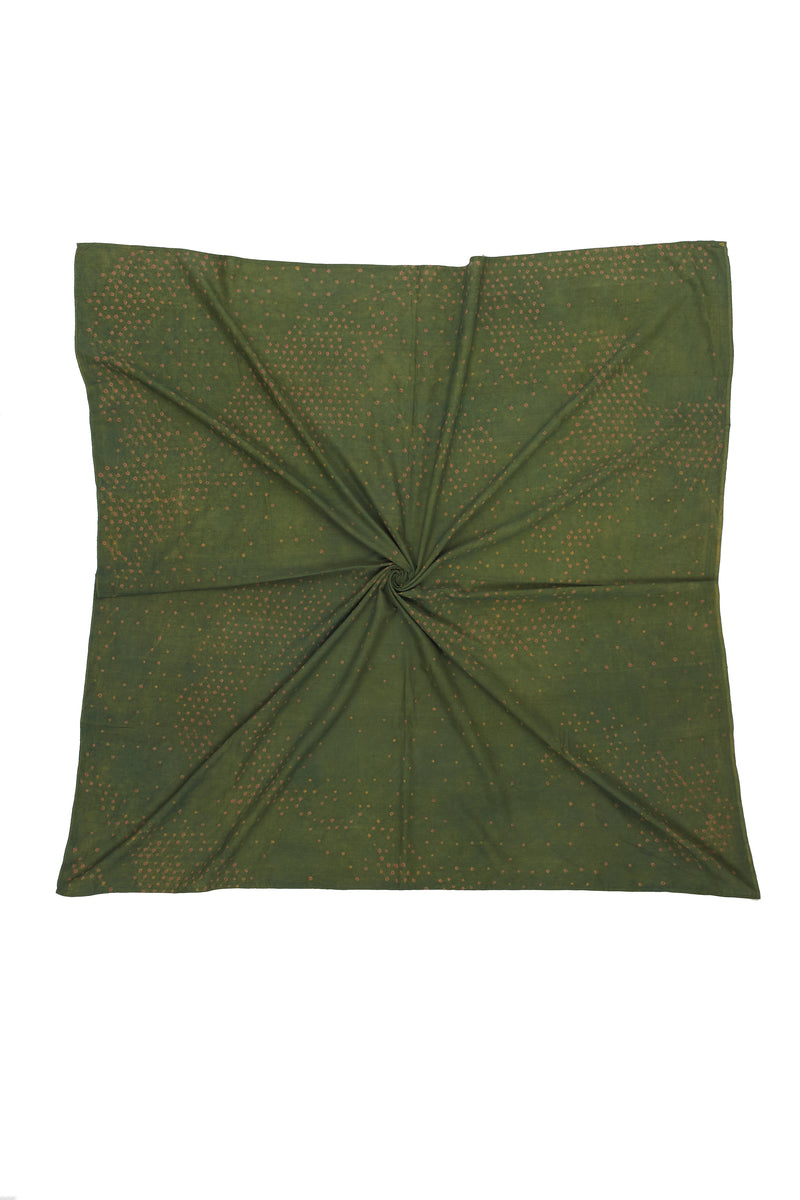 Olive Green Contrast Bandhani Cotton Silk Scarf