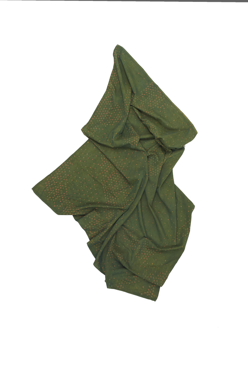 Olive Green Contrast Bandhani Cotton Silk Scarf