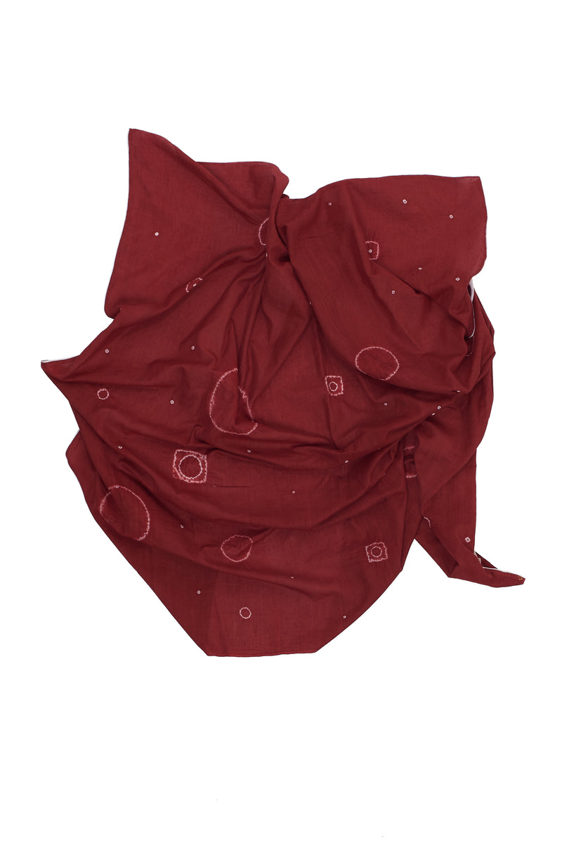 Crimson Pink Cotton Silk Square Scarf Crafted With Shibori