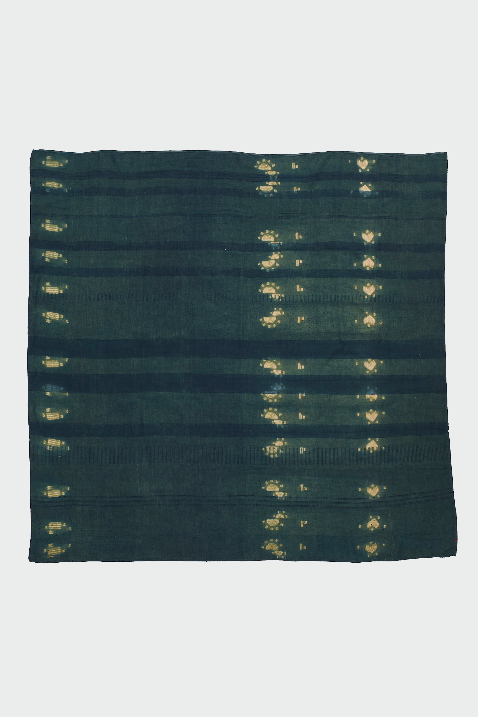 BOTTLE GREEN BLOCK PRINT & SHIBORI SILK SCARF