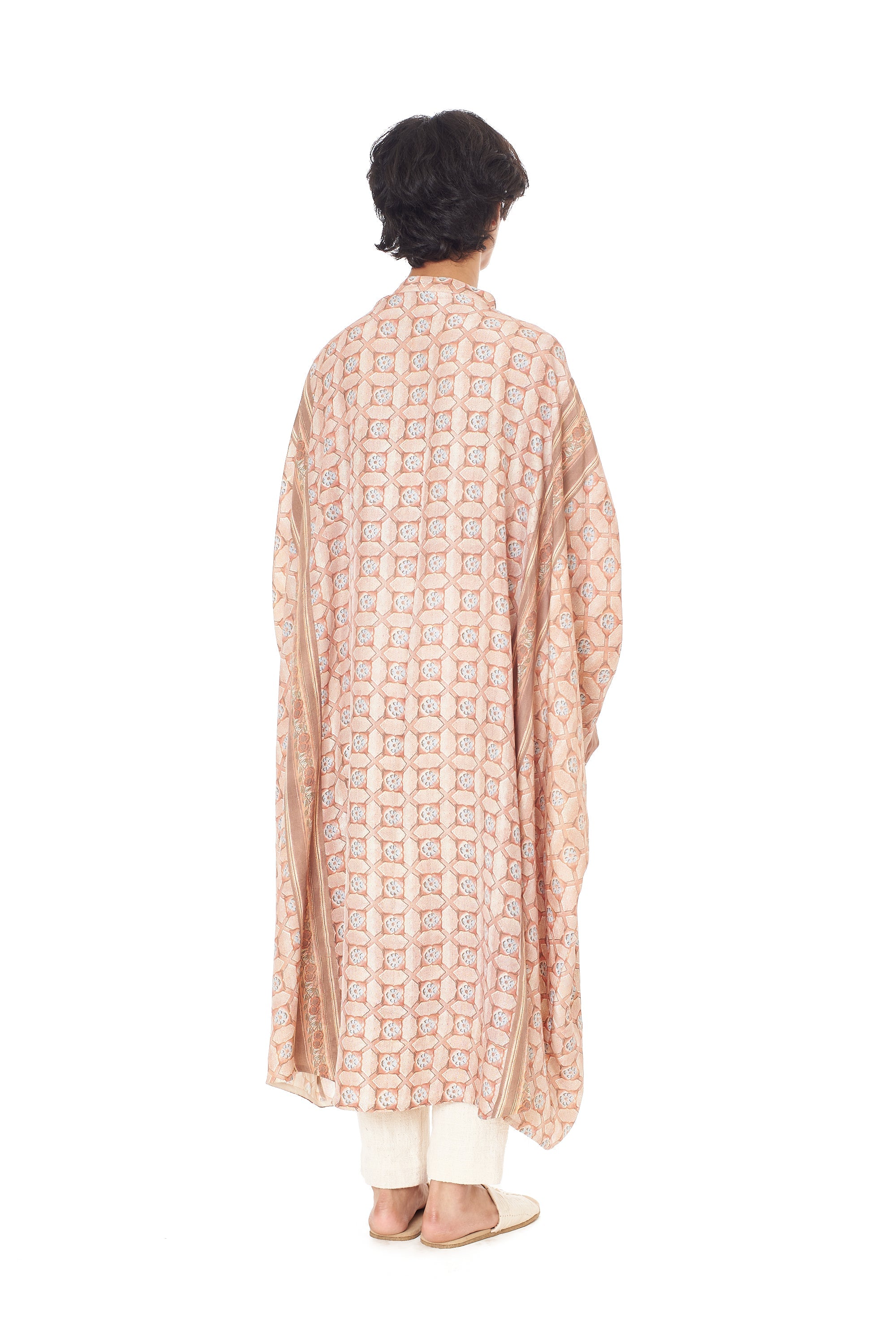 BRICK RED SCREEN PRINTED SOFT SILK KAFTAN