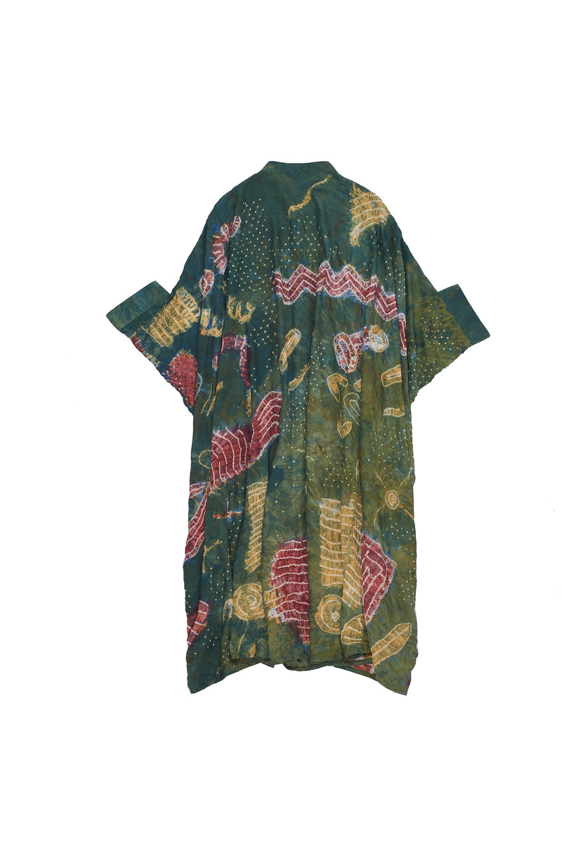 Green Dyed Bandhani Silk Dress