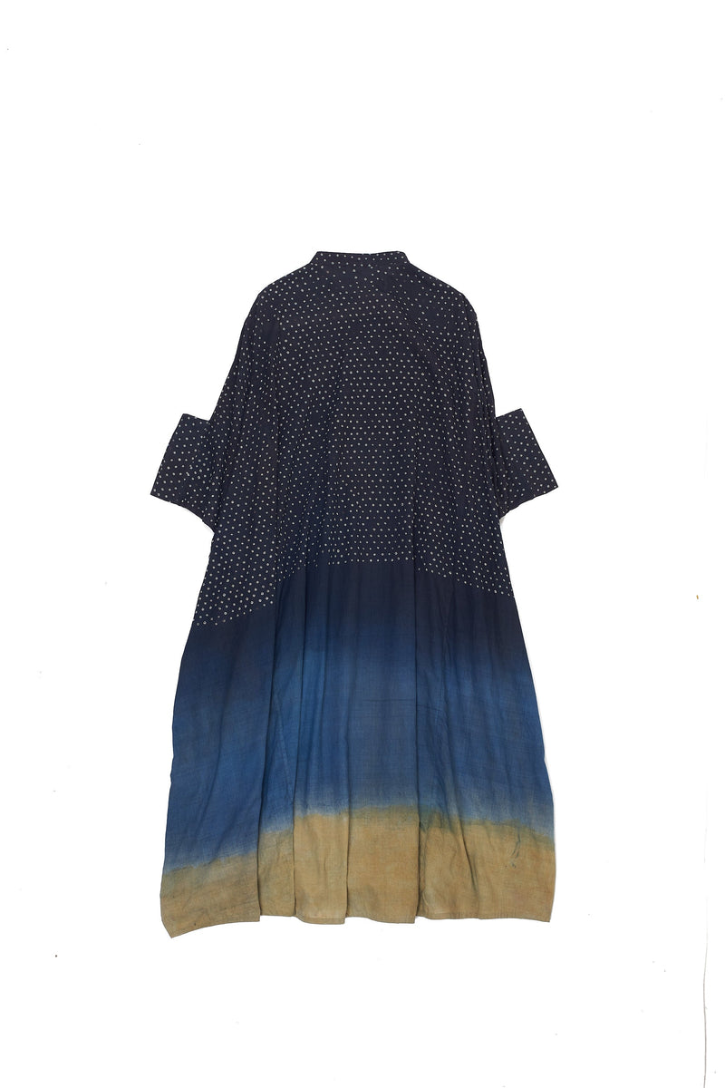 Midnight Indigo Colour Blocked Drape Dress Featuring Miniature Bandhani