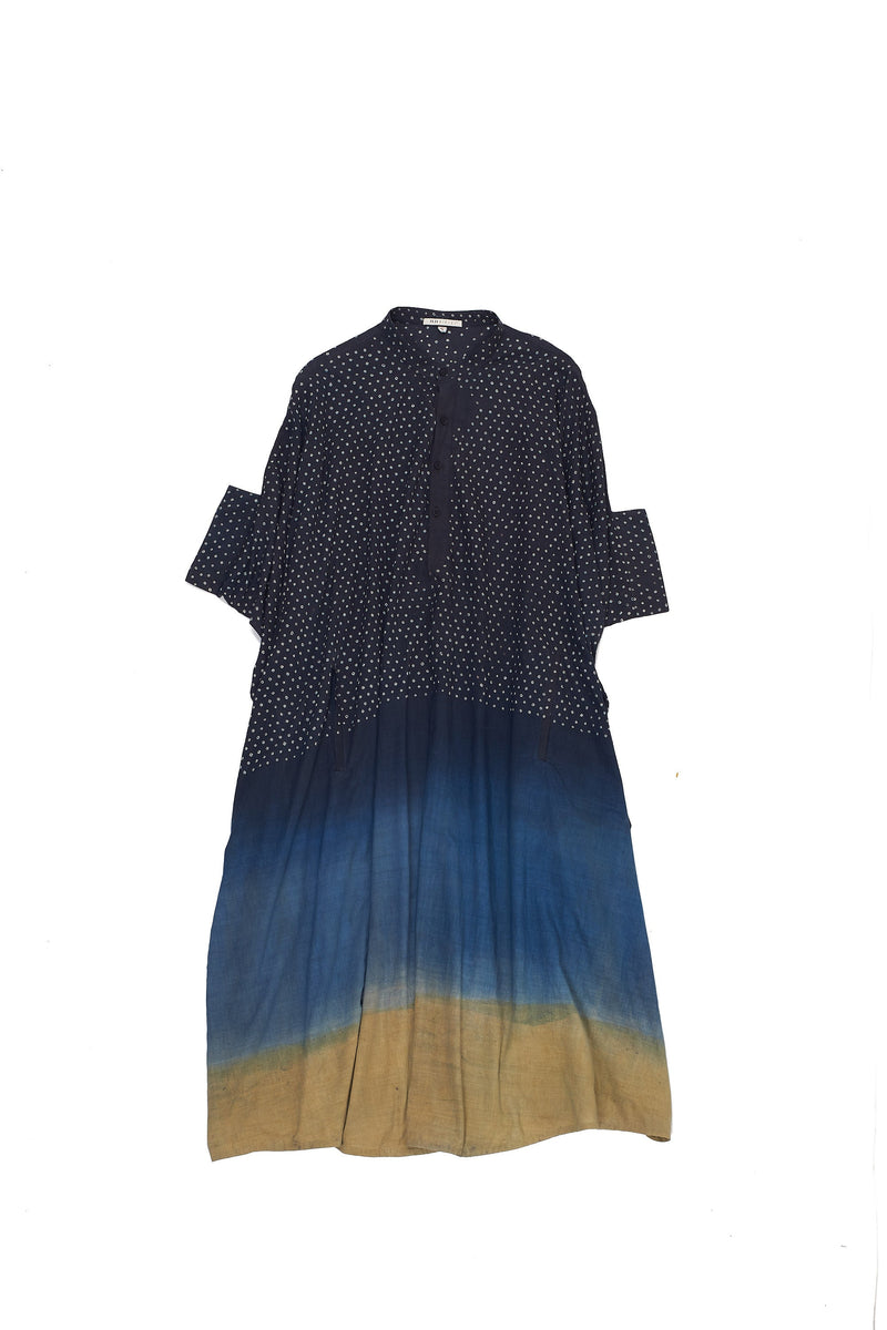 Midnight Indigo Colour Blocked Kaftan Featuring Miniature Bandhani