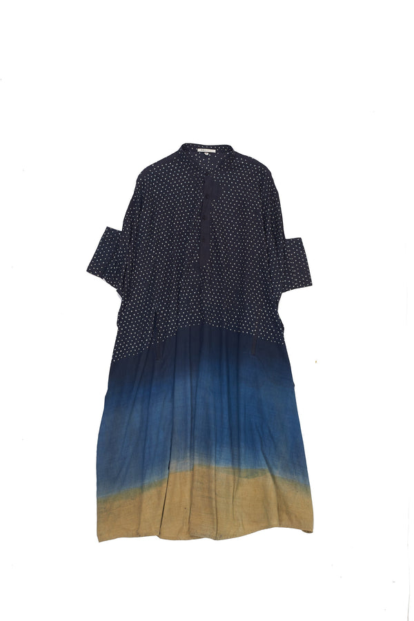 MIDNIGHT INDIGO COLOUR BLOCKED KAFTAN FEATURING MINIATURE BANDHANI