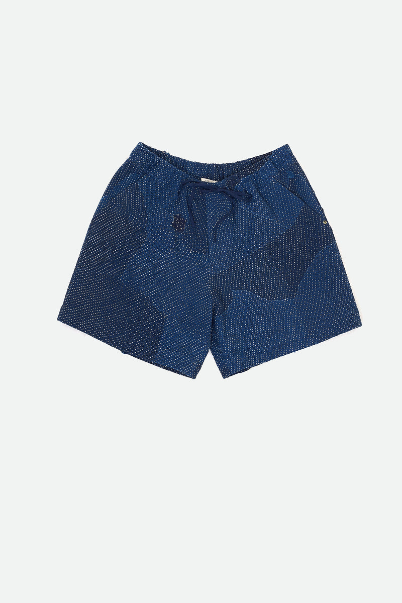 KANTHA PATCHWORK INDIGO SHORTS