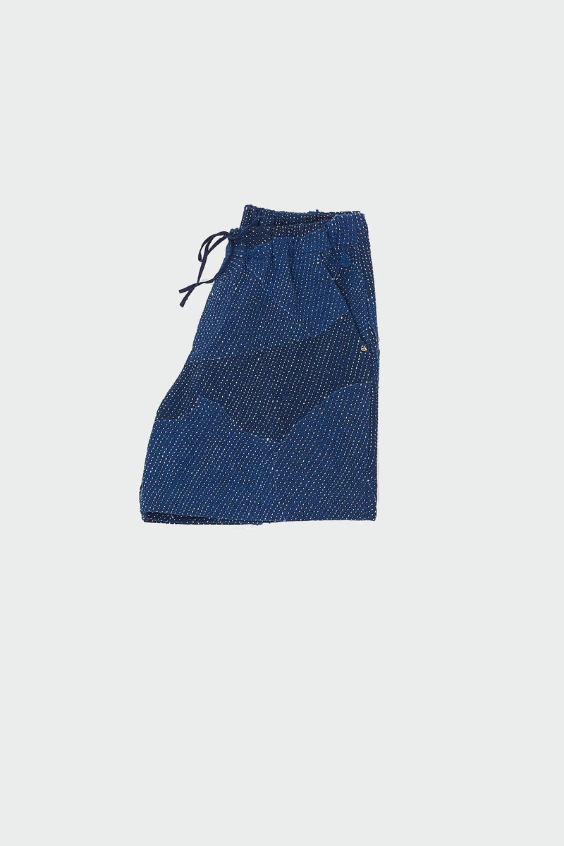 KANTHA PATCHWORK INDIGO SHORTS