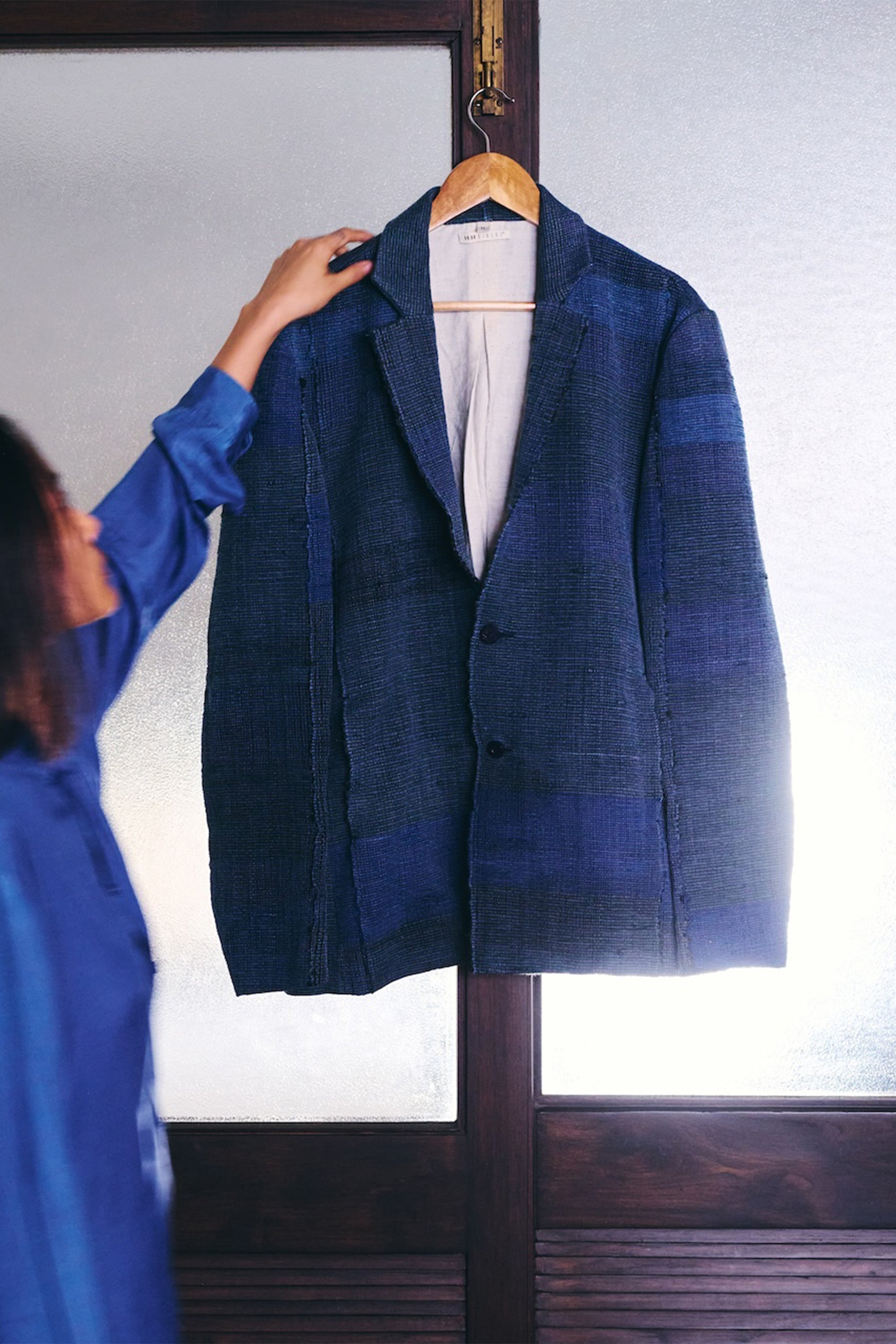 INDIGO OVERSIZED COTTON SILK & WOOL JACKET